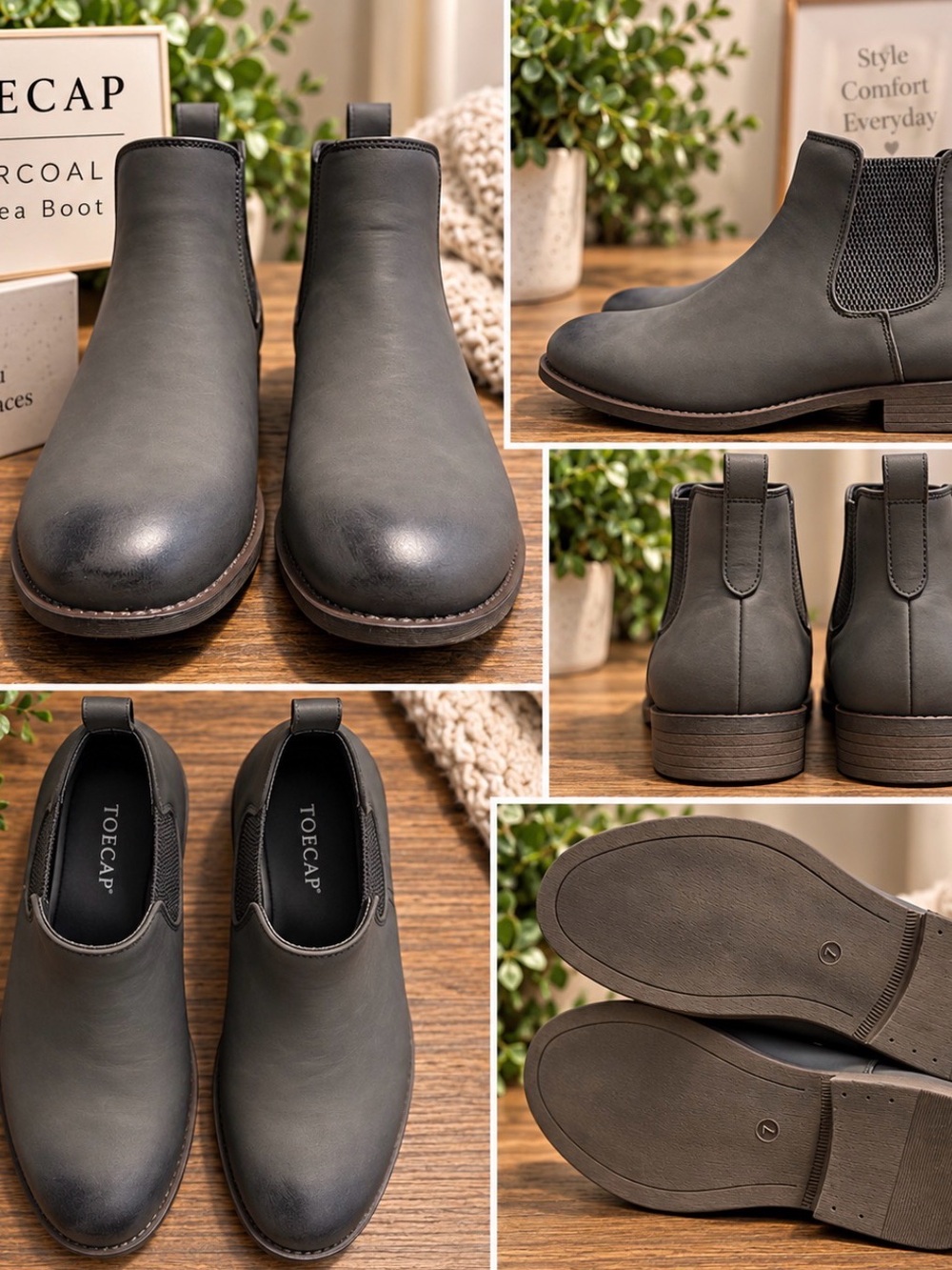 TOECAP Men’s Charcoal Chelsea Boots Size 7 EU 40 Gray Pull On Ankle Boots
